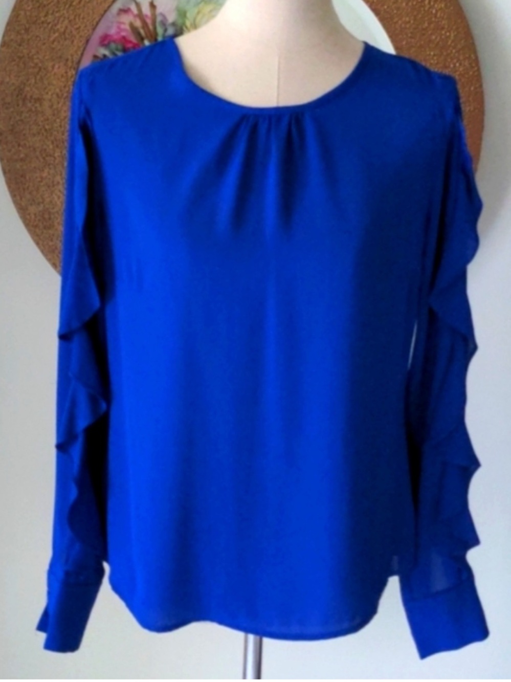 Eva Longoria Blue Ruffle Sleeve Blouse